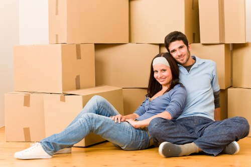 Loading office boxes and furniture for transport in Battersea