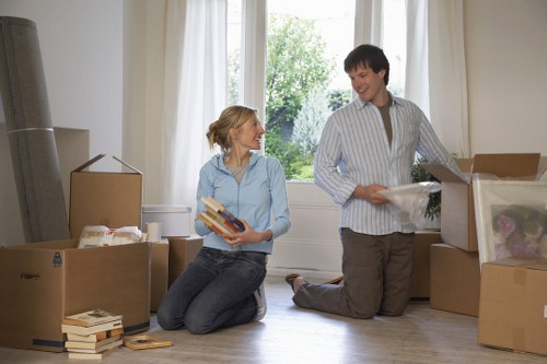 Professional movers carrying boxes safely in Battersea