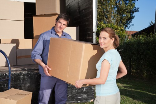 Packed boxes and furniture ready for transport in Battersea